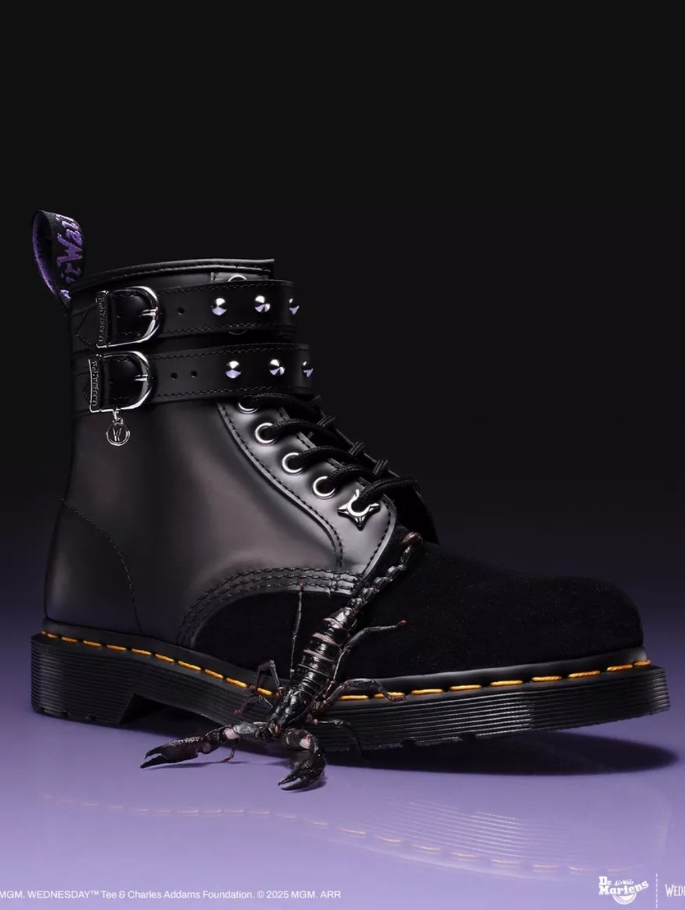 Dr. Martens Black Leather & Suede Buckle Combat Boot/wednesday/NWB
